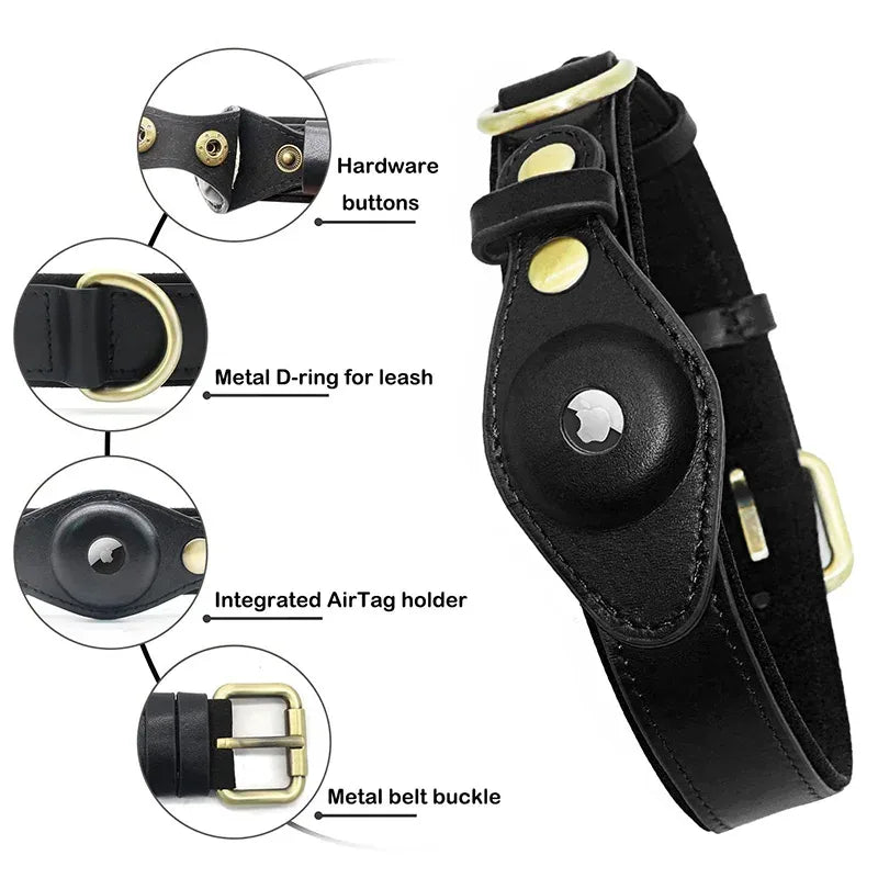 Genuine Leather Airtag Dog Collar