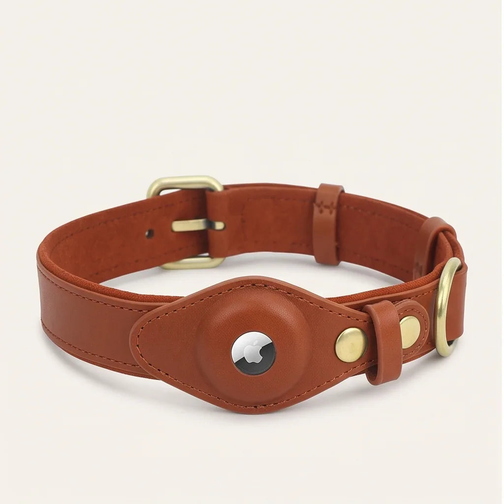 Genuine Leather Airtag Dog Collar