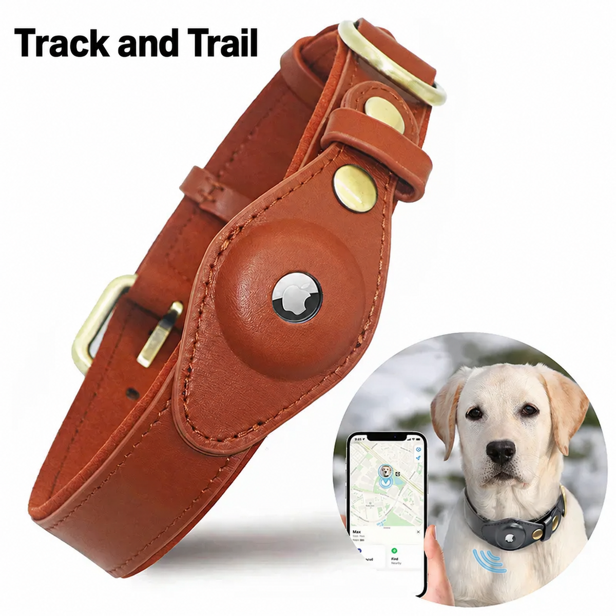 Genuine Leather Airtag Dog Collar