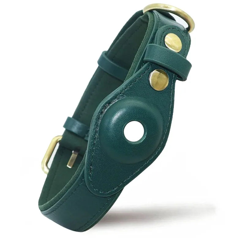 Genuine Leather Airtag Dog Collar